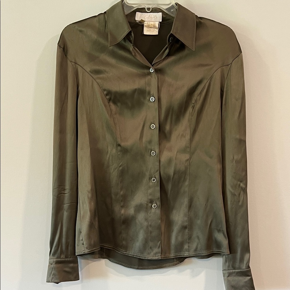 Escada‎ Satin Button-Down Shirt - Olive, 38